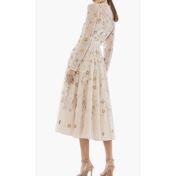 Mac Duggal BEADED ILLUSION A-LINE COCKTAIL Evening Wedding Gown Midi DRESS 4 S - Picture 2 of 13